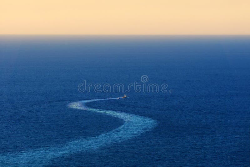Ship trace on sea royalty free stock photo