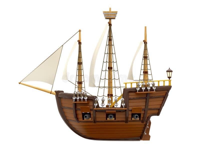 Ship wooden ancient cartoon side