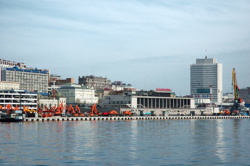 Shipment pier in russian seaport Vladivostok.