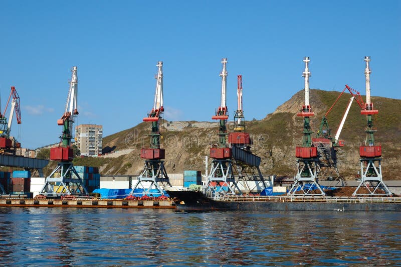 Shipment pier (stage) in russian seaport.