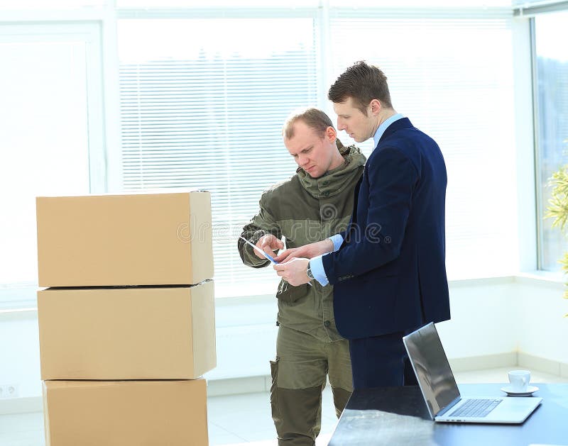Shipping boxes to office stock image. Image of businessman 68410663