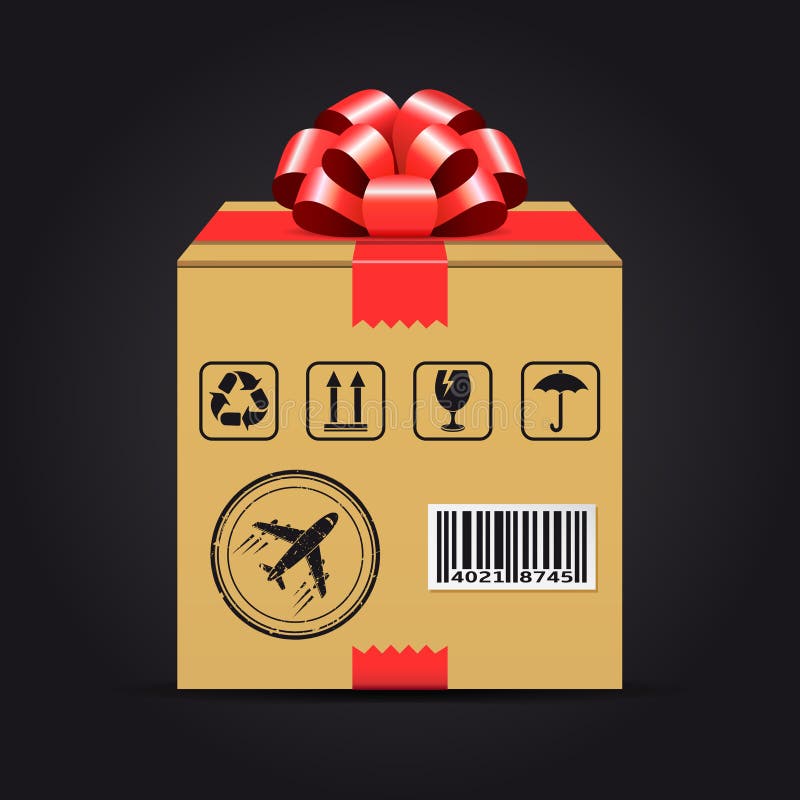 Shipping Cardboard Box with Red Bow Stock Vector Illustration of