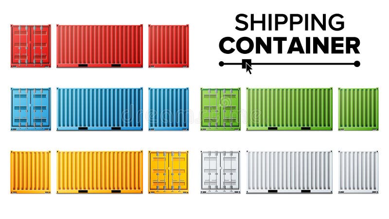 Shipping Cargo Container Set Vector. Freight Shipping Container Concept. Logistics, Transportation. Isolated On White