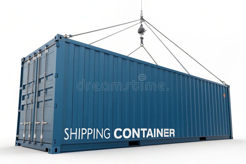 Shipping Container Isolated on White Background. A high-resolution image of a shipping container, set against a clean white backdrop, emphasizing its corrugated steel walls and secure locking mechanism.