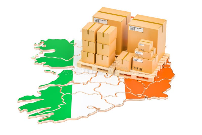 Shipping and Delivery from Ireland Concept, 3D Rendering Stock