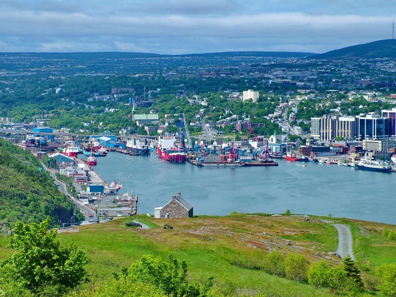 Ships in St. John`s Harbour, Newfoundland, Canada. Stock Photo Image
