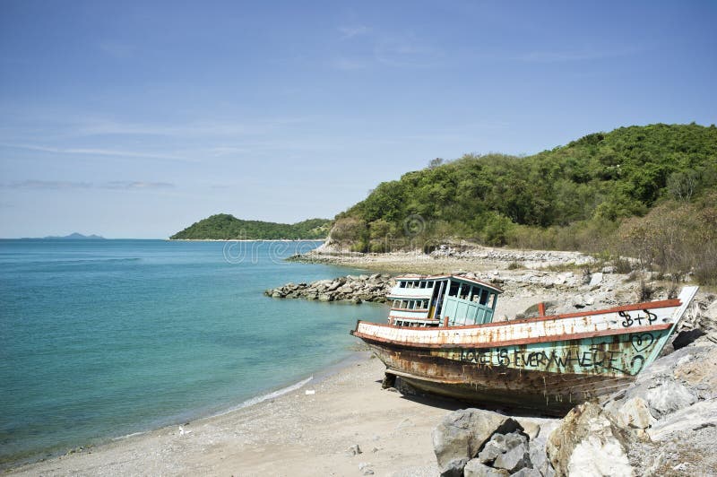 Shipwreck on Island stock photo. Image of thailand, blue 55769076
