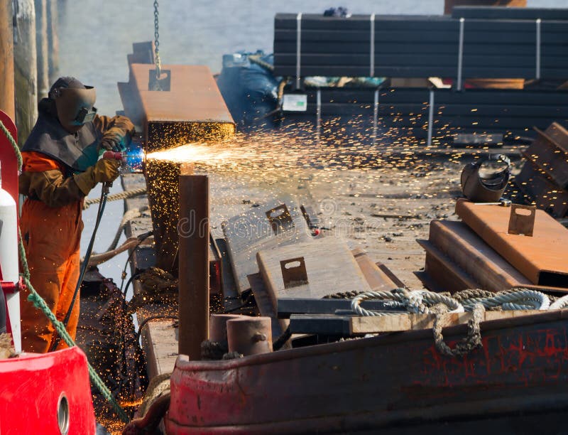 Industrial Worker Welding In Factory Or Ship Repair Stock Photo Image of hangar, hall 147126856