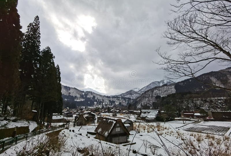 The Shirakawago village Winter View stock photo