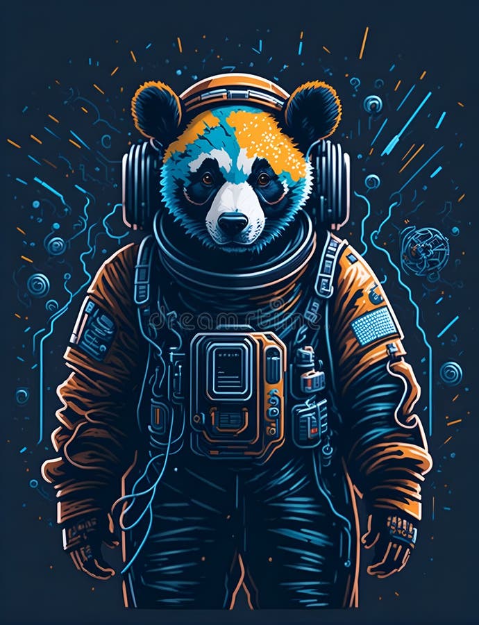 Shirt-Design mit Panda-Bärenastronautin. ai-generierte Abbildung lizenzfreies stockfoto