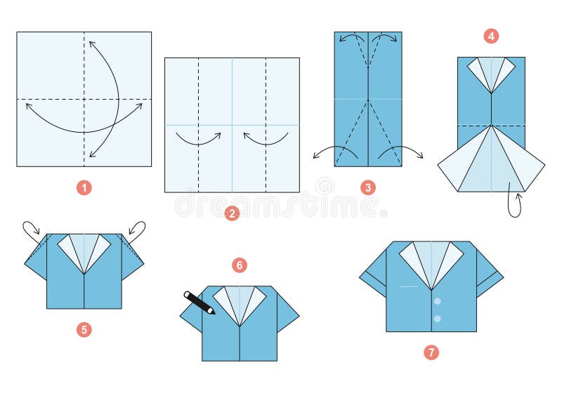 Step Step Instructions How To Make Origami Shirt Stock Illustrations