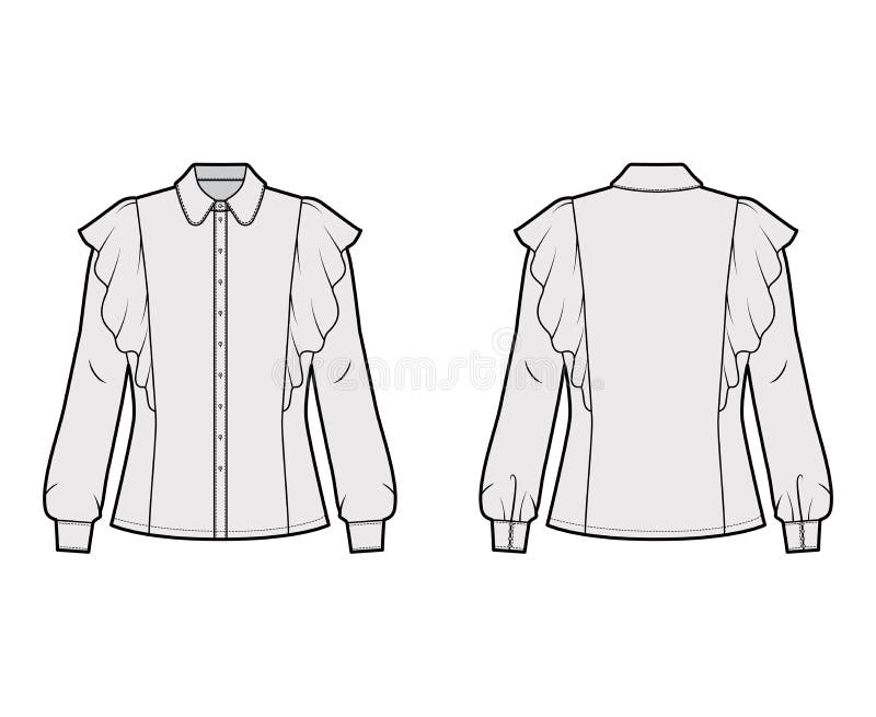 Shirt Technical Fashion Illustration with Fitted Body, Round Collar ...