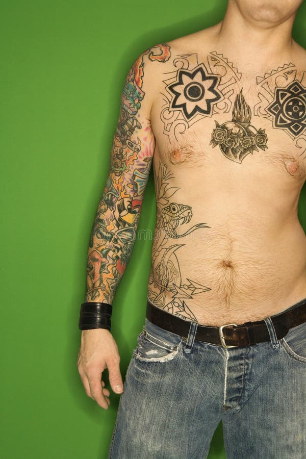 Shirtless man with tattoos stock photo. Image of unique - 2045556