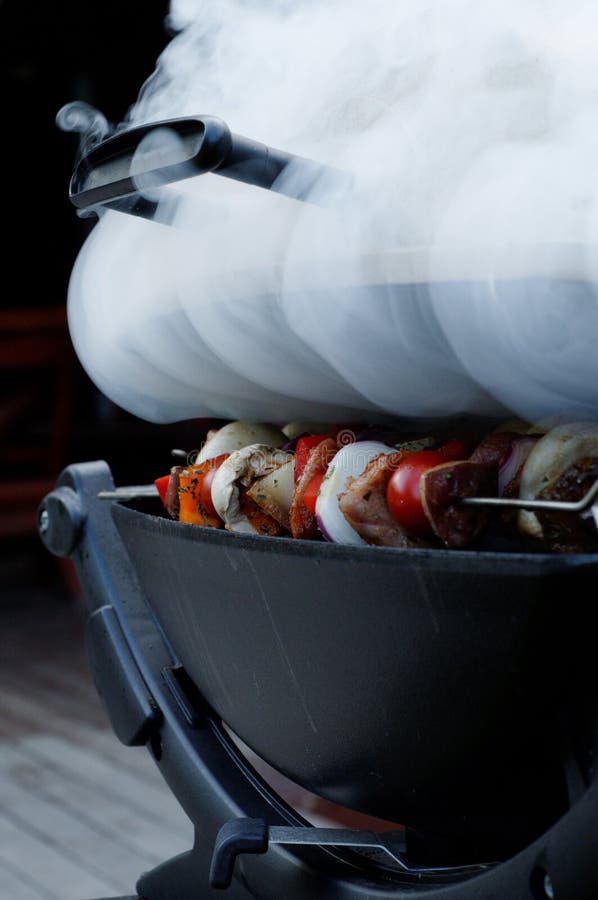 Shish Kabobs on Smoking Grill Stock Image Image of meats, kabobs