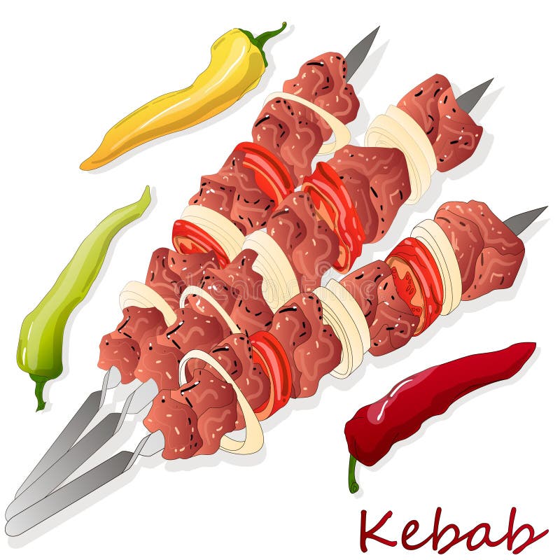 Churrasco Kebab Placa Metal Vetor Enferrujado Pedaços Carne Tomate Espetos  imagem vetorial de Seamartini© 449054310