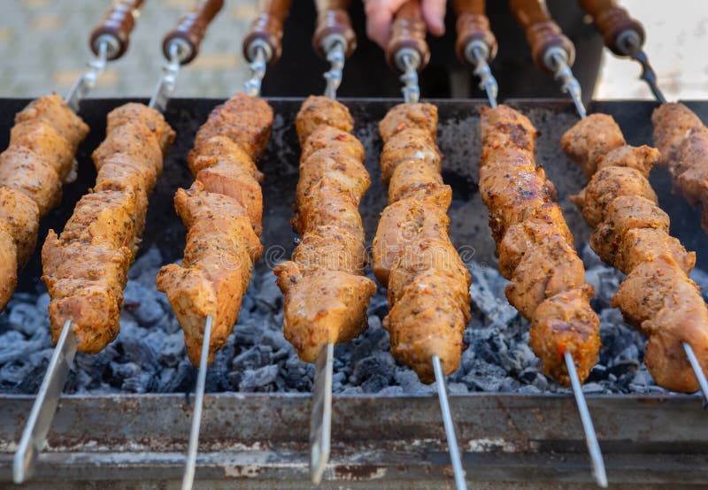 Shish Kebab is Prepared on a Charcoal Grill Stock Image Image of