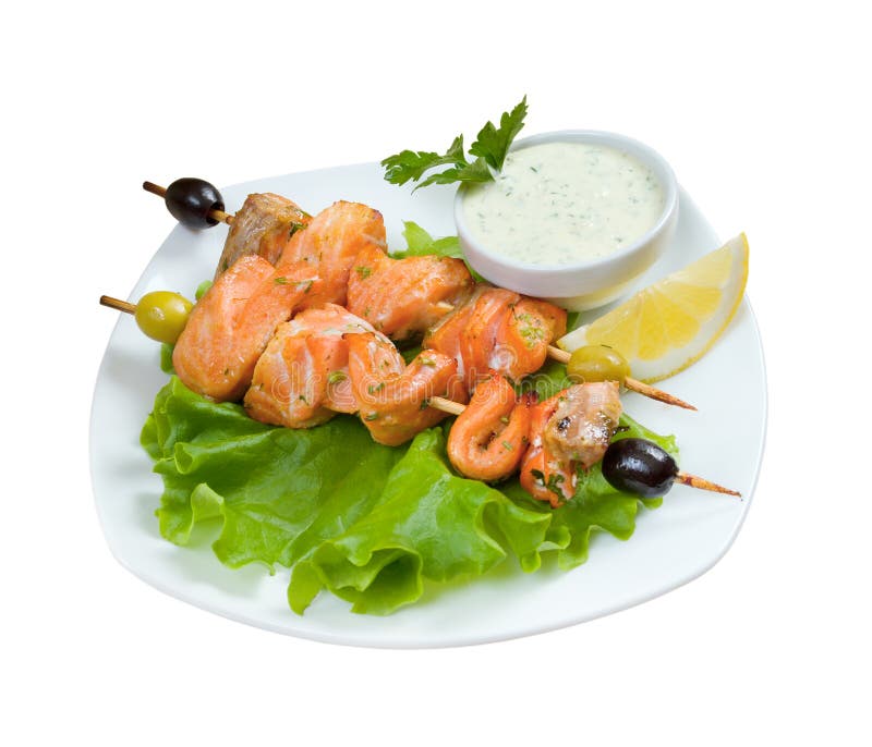 Shish Kebab from Salmon stock photo. Image of ingredients 8438638