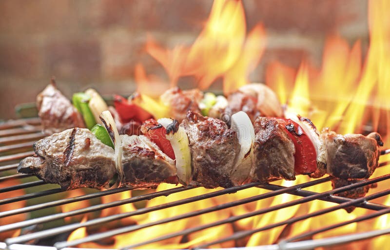 Shish kebabs on grill stock photo