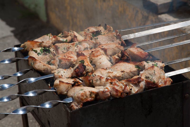 Shish kebabu prażak na grillu BBQ przyjęcie obrazy royalty free Shish kebabu prażak na grillu BBQ przyjęcie obrazy royalty free