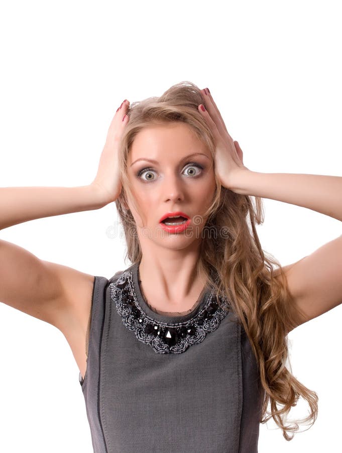 Shocked Blonde Female Looking At You Isolated Stock Image Image of