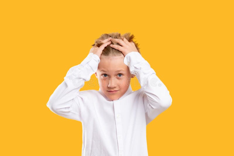 Shocked child portrait panic overwhelmed boy