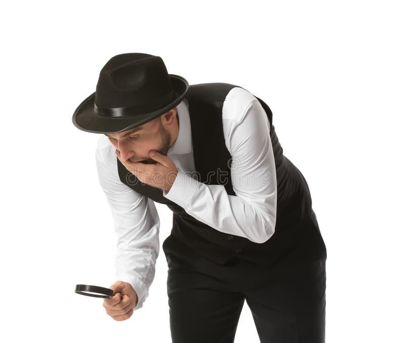 детектив с лупой изучает улики