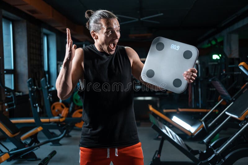 Shocked and Frustrated Man Weighing with Scale in Gym after Dieting Stock  Image - Image of lose, kilogram: 232795241