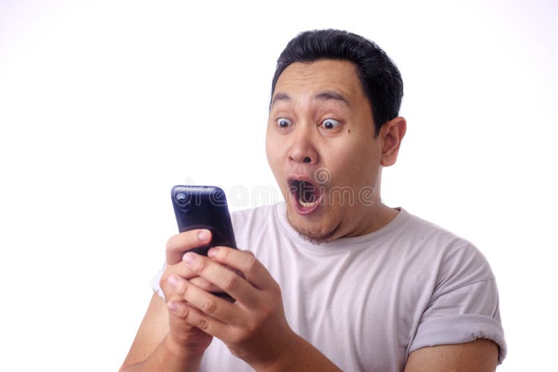 Shocked Happy Man Looking at Smart Phone