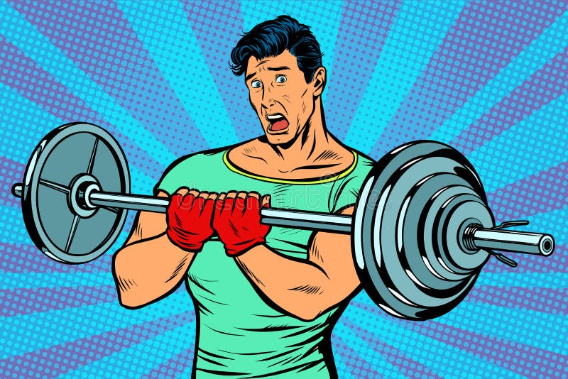 Shocked man with a barbell in the gym vector illustration Shocked man with a barbell in the gym vector illustration