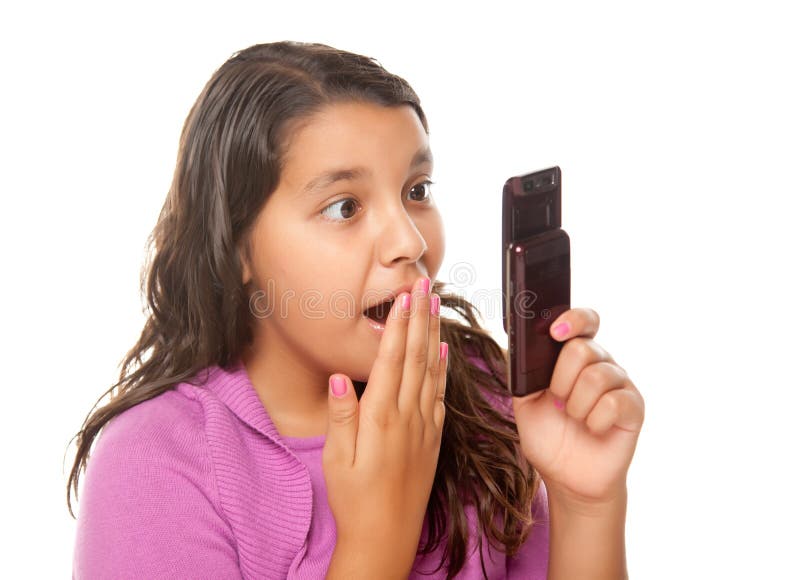 Shocked Pretty Hispanic Girl On Cell Phone