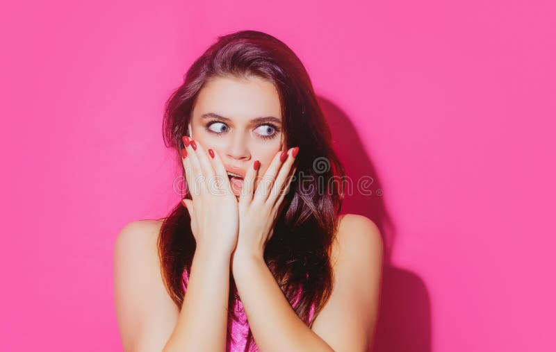 Shocked Woman Female Different Emotions Portrait Of Surprised Girl Woman Cover Open Mouth