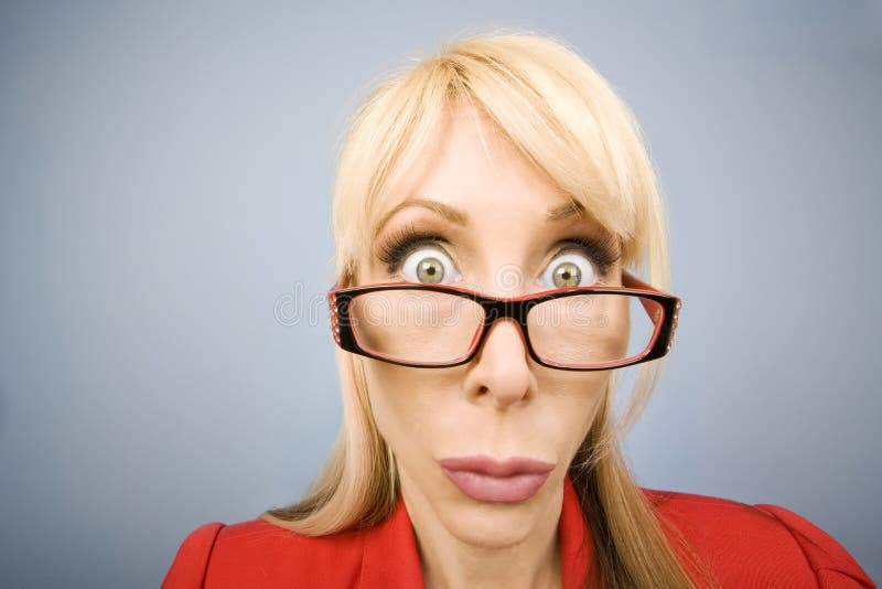 Shocked Woman in Red Making a Funny Face Stock Photo - Image of