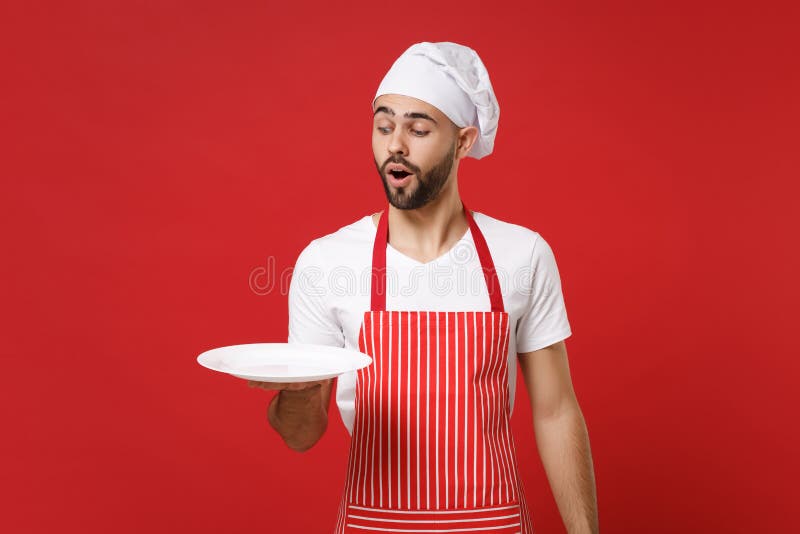 Download Shocked Young Male Chef Cook Or Baker Man In Striped Apron ...