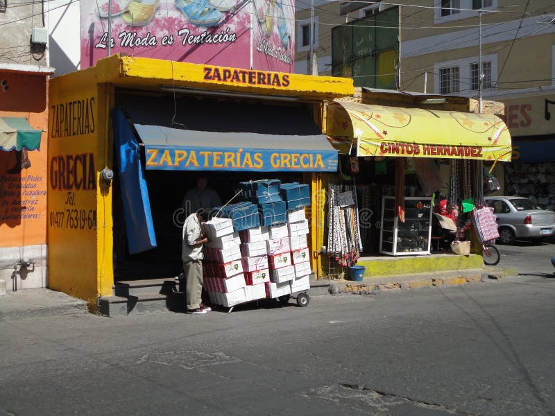 Photo of a shoe and a belt store in leon guanajuato mexico on 10/27/10. Leon is considered the leather capitol of the world since leather clothing and accessories are cheap and well made here. Photo of a shoe and a belt store in leon guanajuato mexico on 10/27/10. Leon is considered the leather capitol of the world since leather clothing and accessories are cheap and well made here.