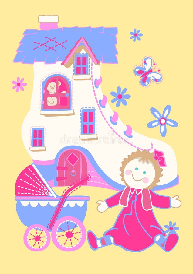 Shoe house with pumpkins stock illustration. Illustration of background