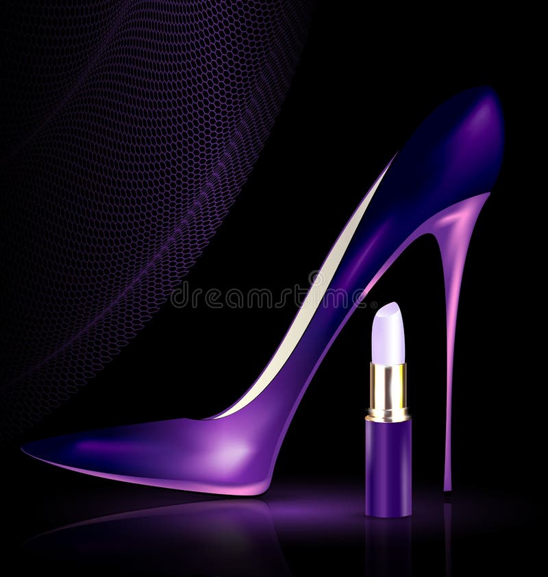 Shoe and lipstick in purple royalty free illustration