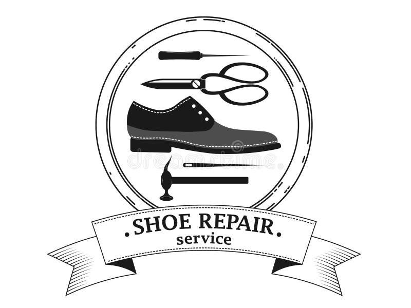 Shoe Repair Service And Maintenance. Vector Image Of Logo. Trendy