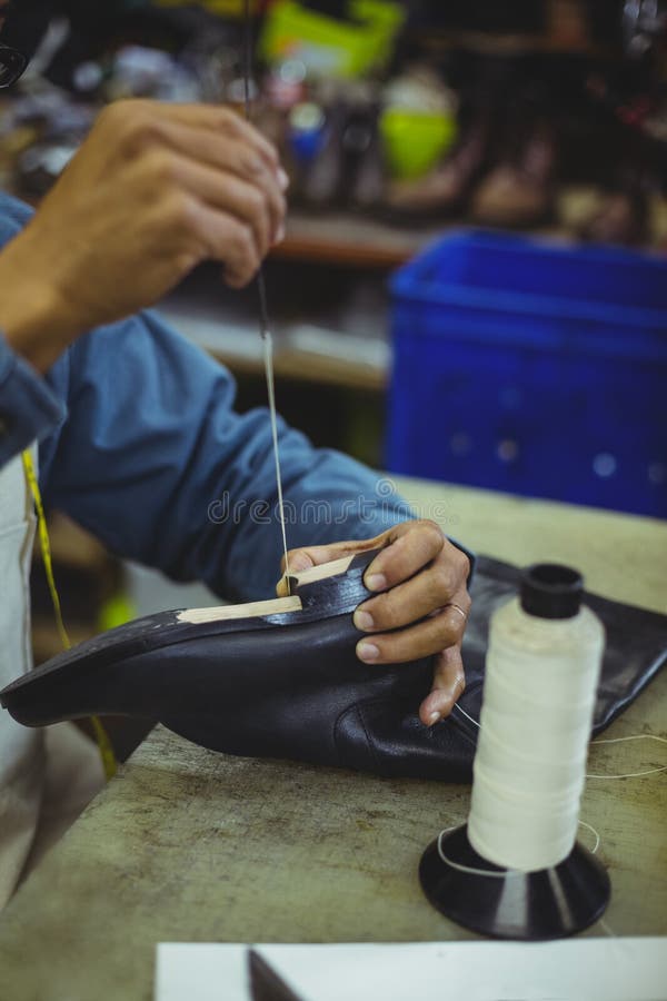 Shoemaker Stitching Shoe Sole with Needle Stock Image Image of