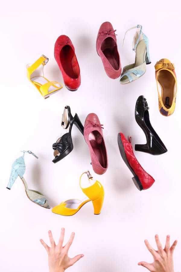 Pile of Various Female Shoes Over White Stock Image - Image of ...