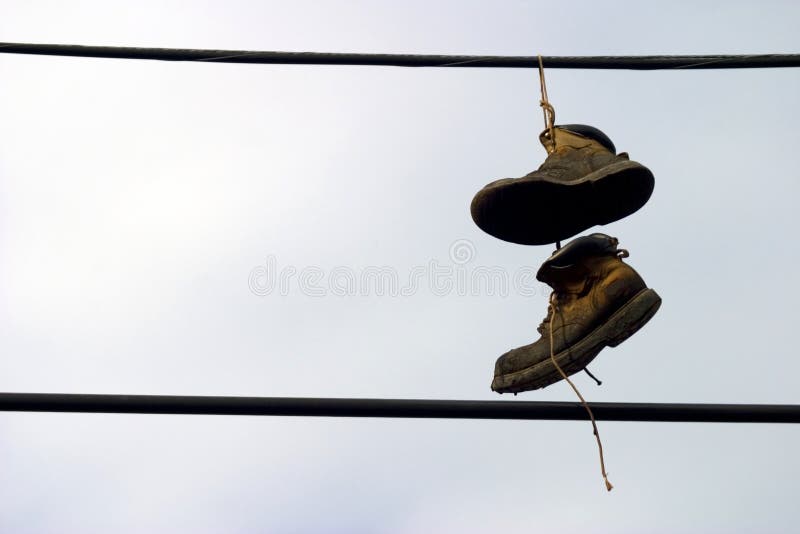 Shoes Hanging from a Telephone Wire Stock Photo Image of mischief, individuality 6794062