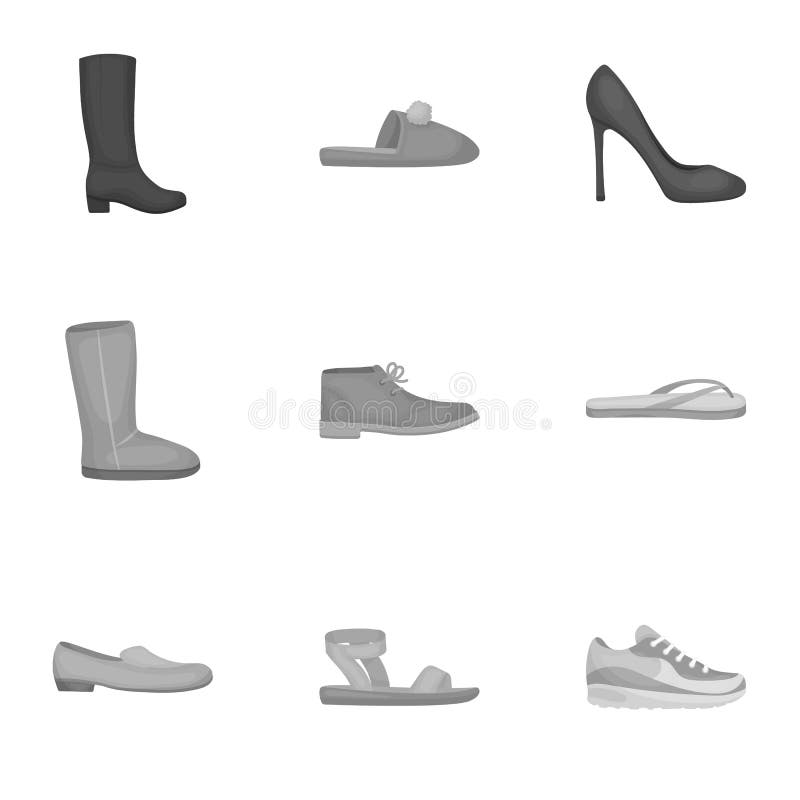 Shoes Set Icons in Monochrome Style. Big Collection of Shoes Vector ...
