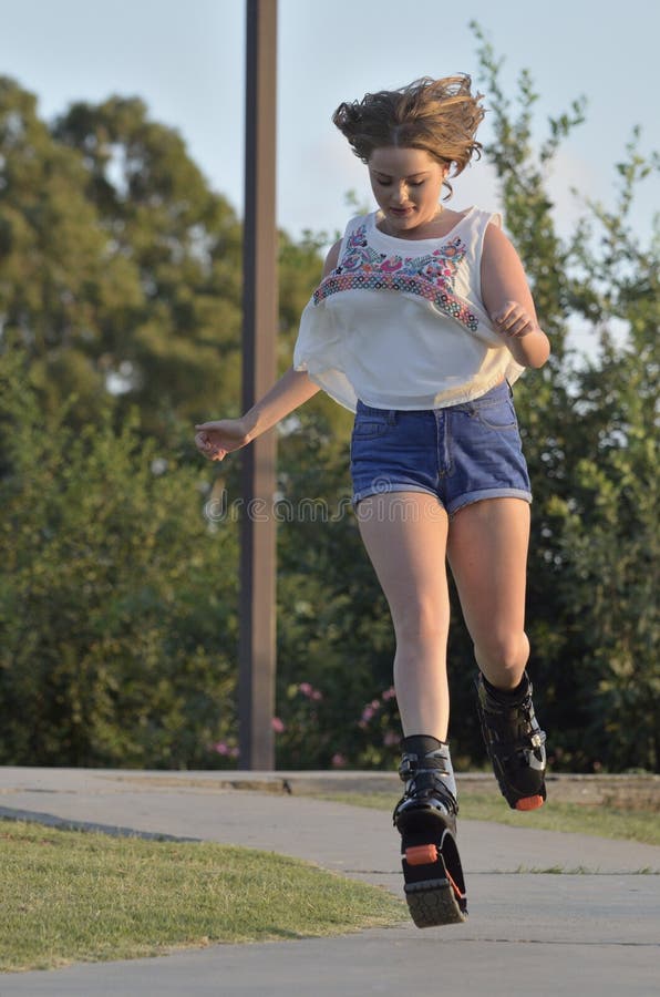 Shoes with Springs for Jumping Stock Image Image of green, jogging