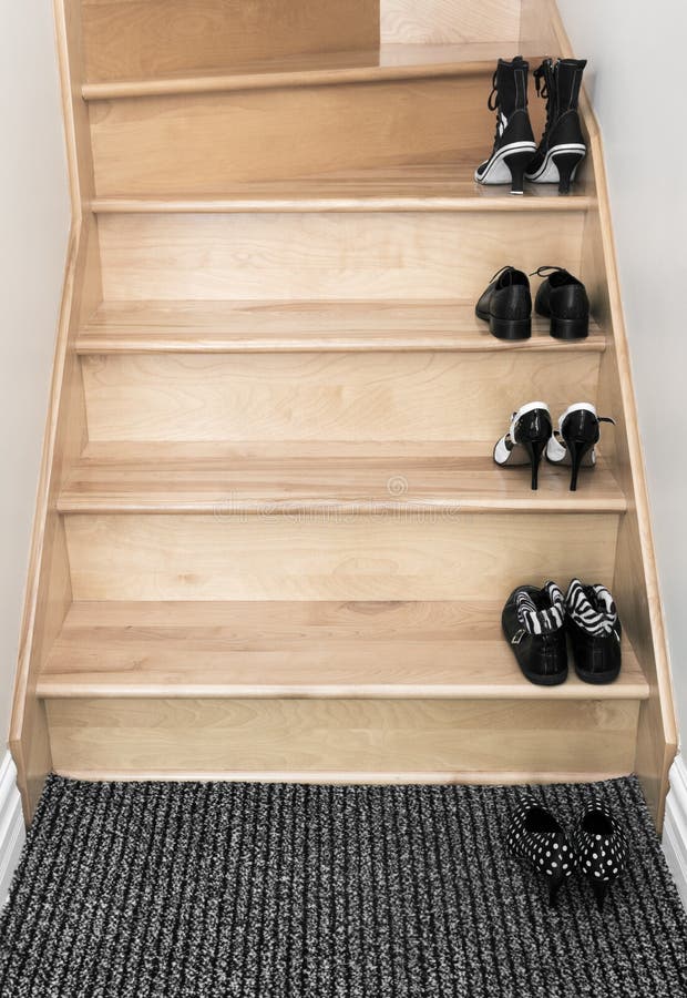 Shoes on a wooden staircase