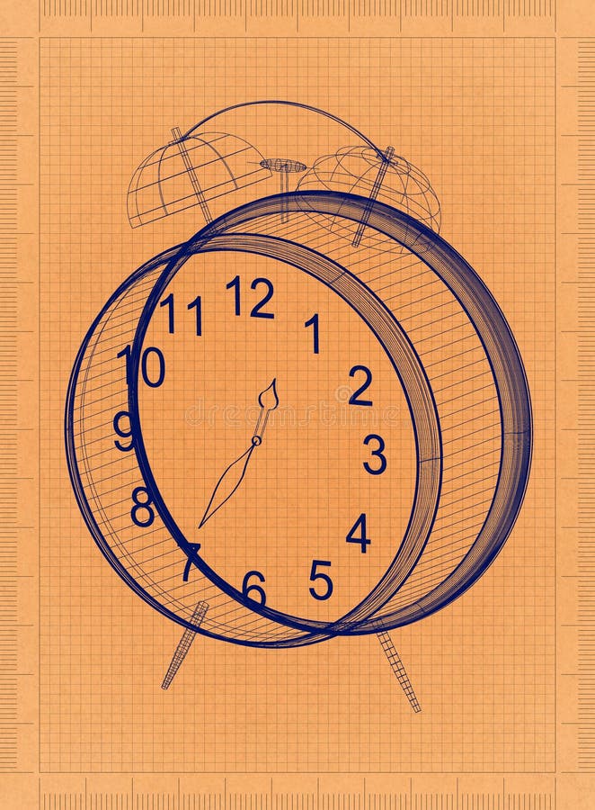 Classic Clock - Retro Blueprint stock illustration