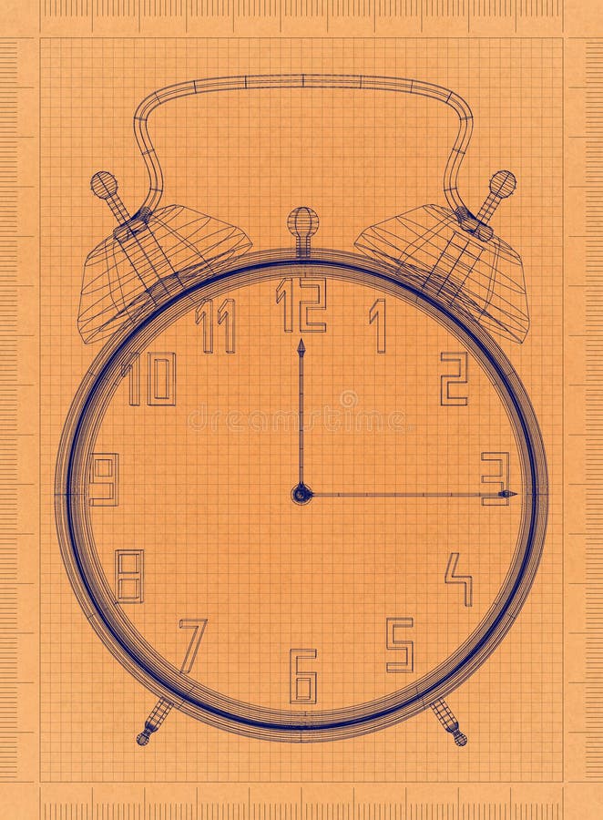 Classic Clock - Retro Blueprint stock illustration