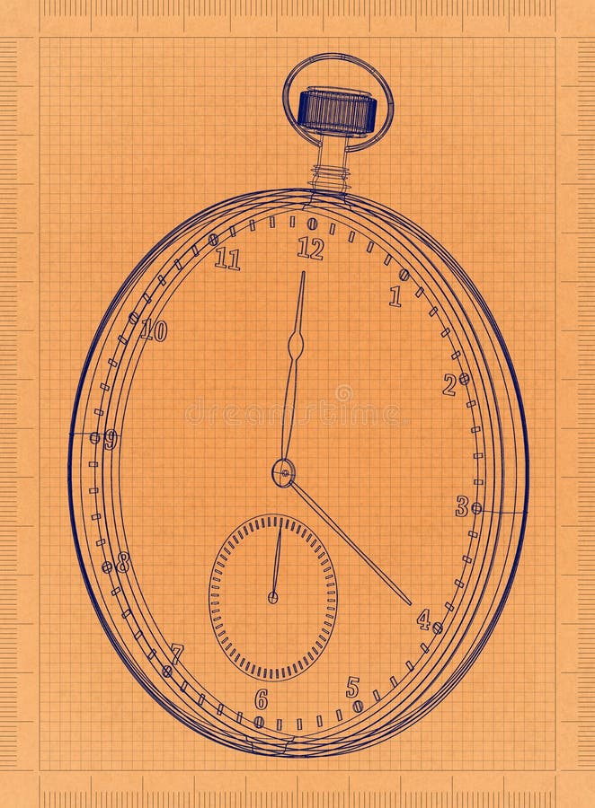 Classic Pocket Watch Architect Blueprint Stock Illustration