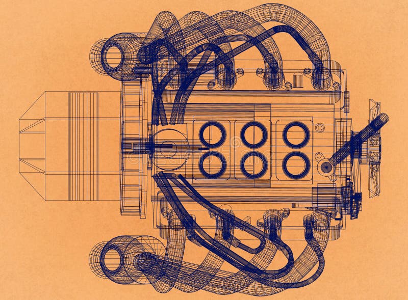 Engine Design - Retro Architect Blueprint royalty free illustration Engine Design - Retro Architect Blueprint royalty free illustration