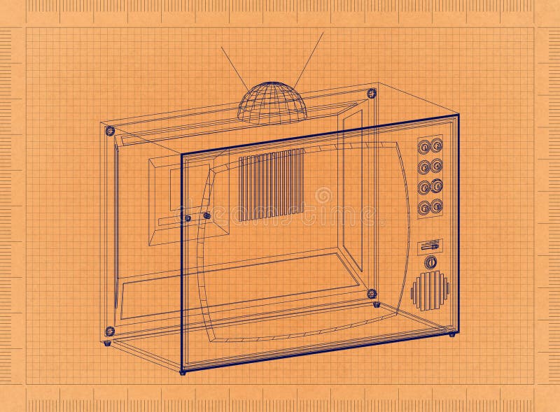 Old TV Retro Blueprint stock illustration. Illustration of outline