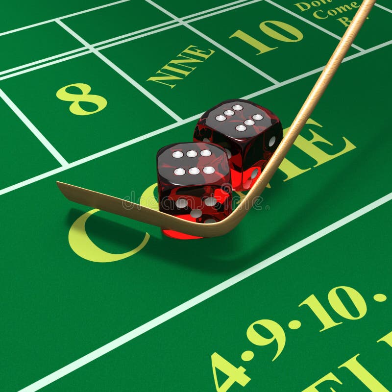 Shooting craps or dice on green felt background