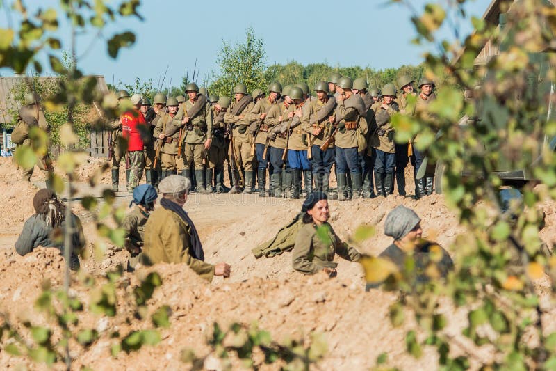 Shooting the film `Ilyinsky frontier` in the Kaluga region of Russia. In Medynsky district of Kaluga region military-historical film `Ilyinsky frontier` Studio stock images Shooting the film `Ilyinsky frontier` in the Kaluga region of Russia. In Medynsky district of Kaluga region military-historical film `Ilyinsky frontier` Studio stock images